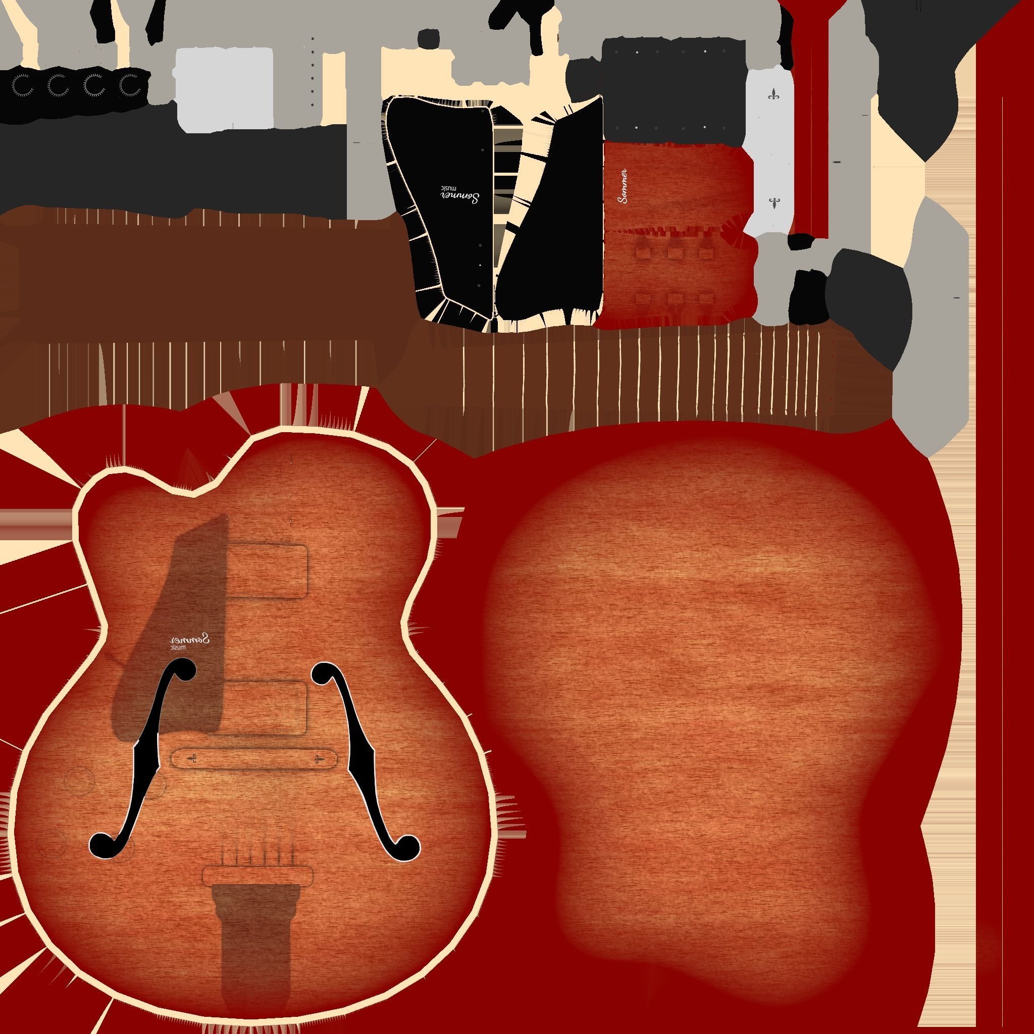 Electric Guitar J08 Red Wood - Music Instrument Design Low-poly 3D model_20