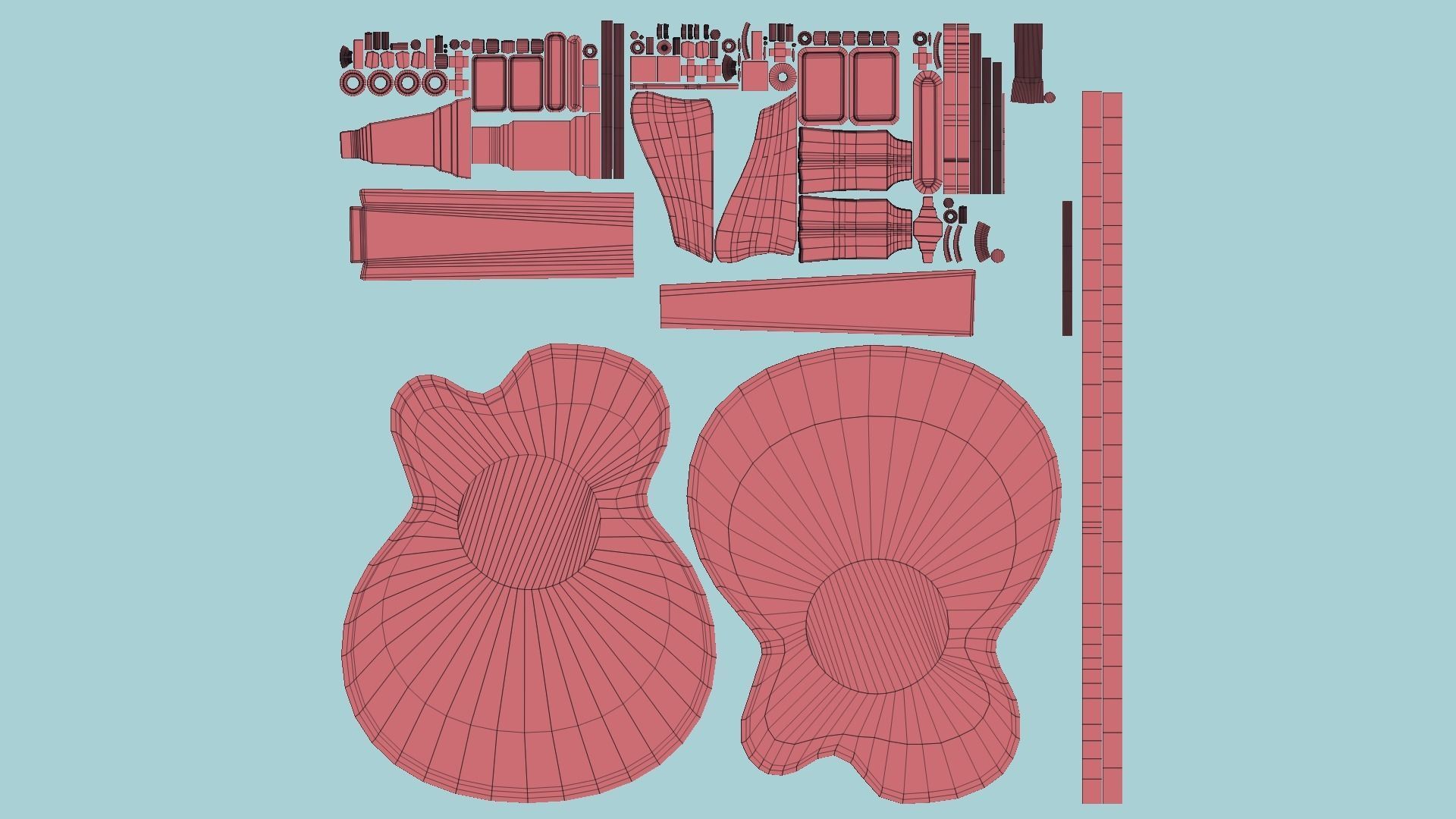Electric Guitar J09 Light Wood - Music Instrument Design Low-poly 3D model_13