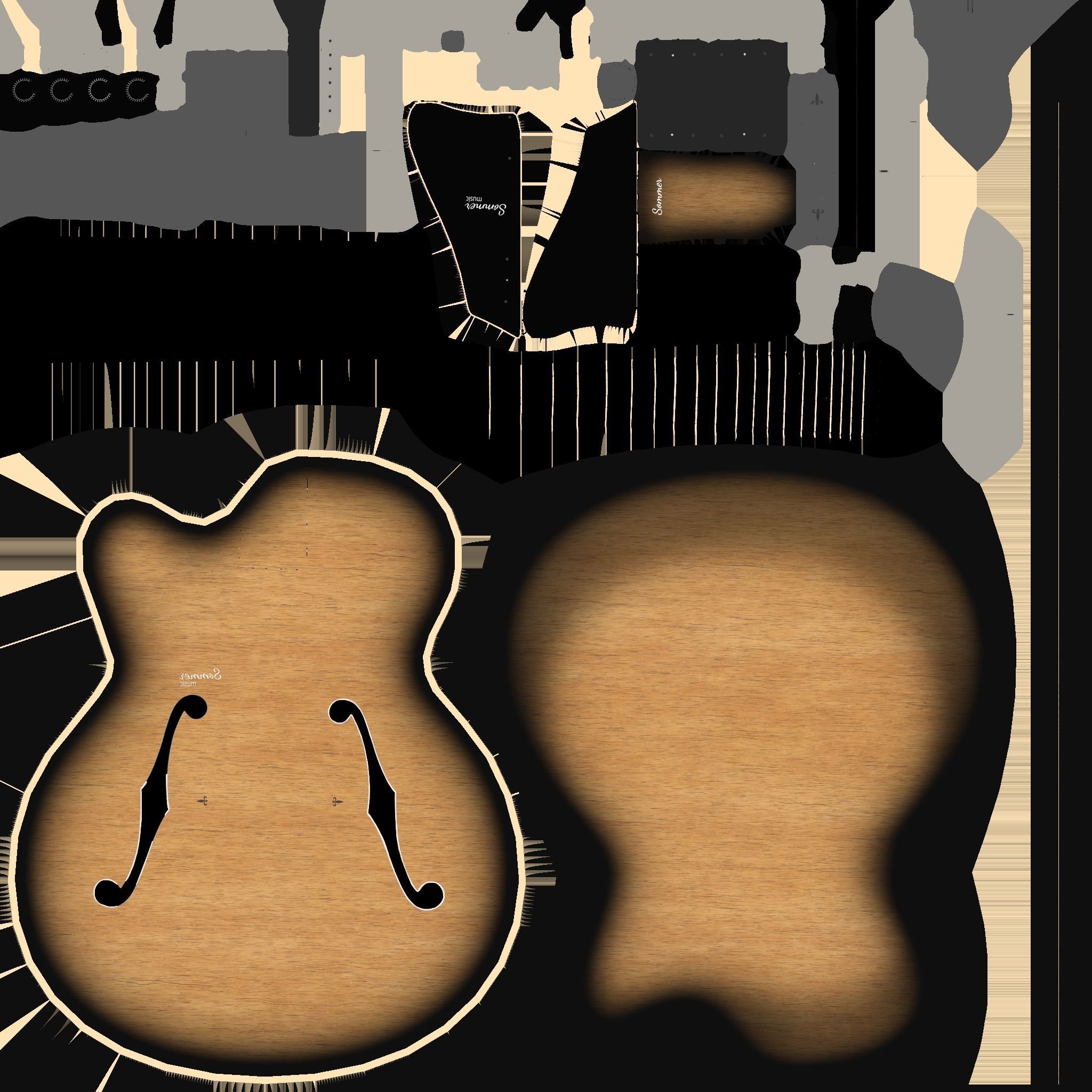 Electric Guitar J10 Wood Black - Music Instrument Design Low-poly 3D model_20