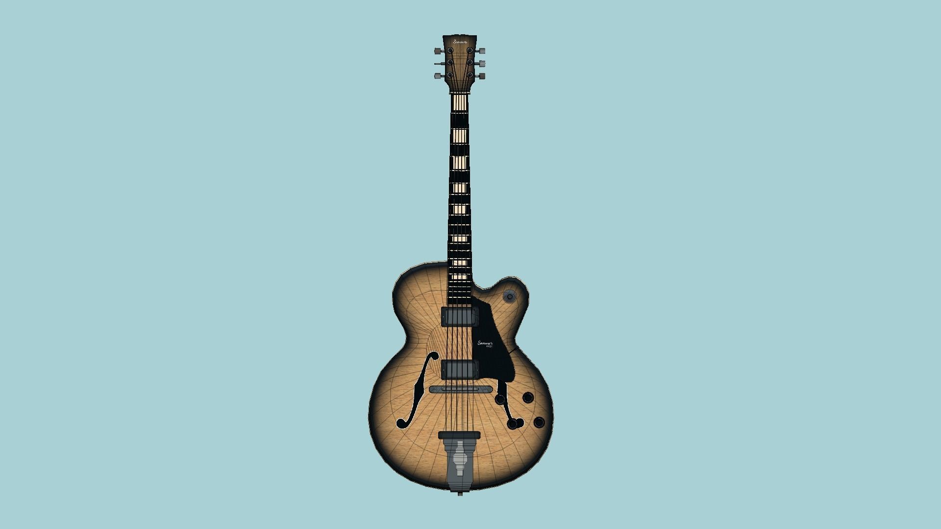 Electric Guitar J10 Wood Black - Music Instrument Design Low-poly 3D model_6