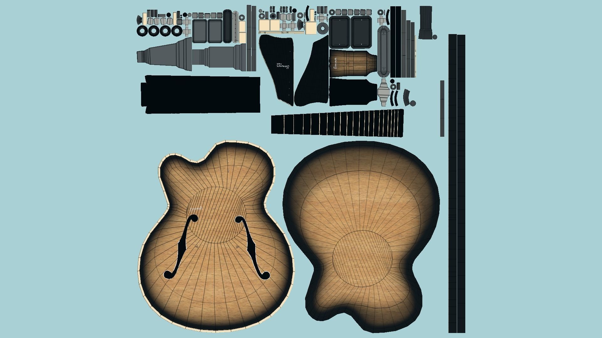 Electric Guitar J10 Wood Black - Music Instrument Design Low-poly 3D model_5