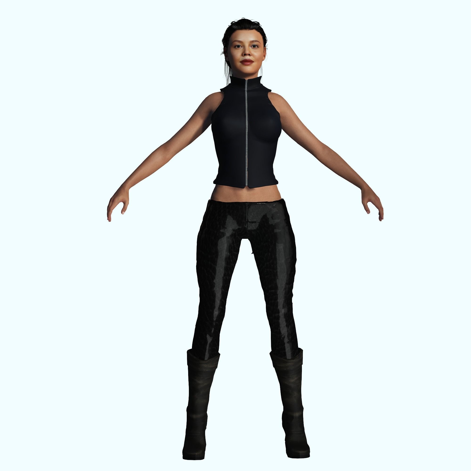 Tessa Thompson 3D Rigged model ready for animation Low-poly 3D model_4