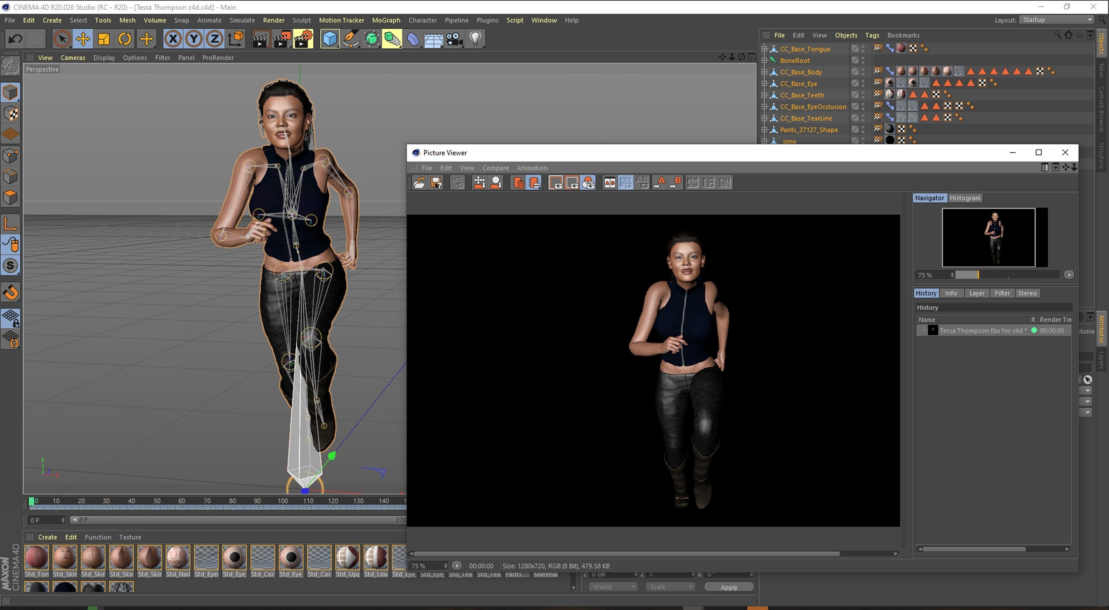 Tessa Thompson 3D Rigged model ready for animation Low-poly 3D model_17