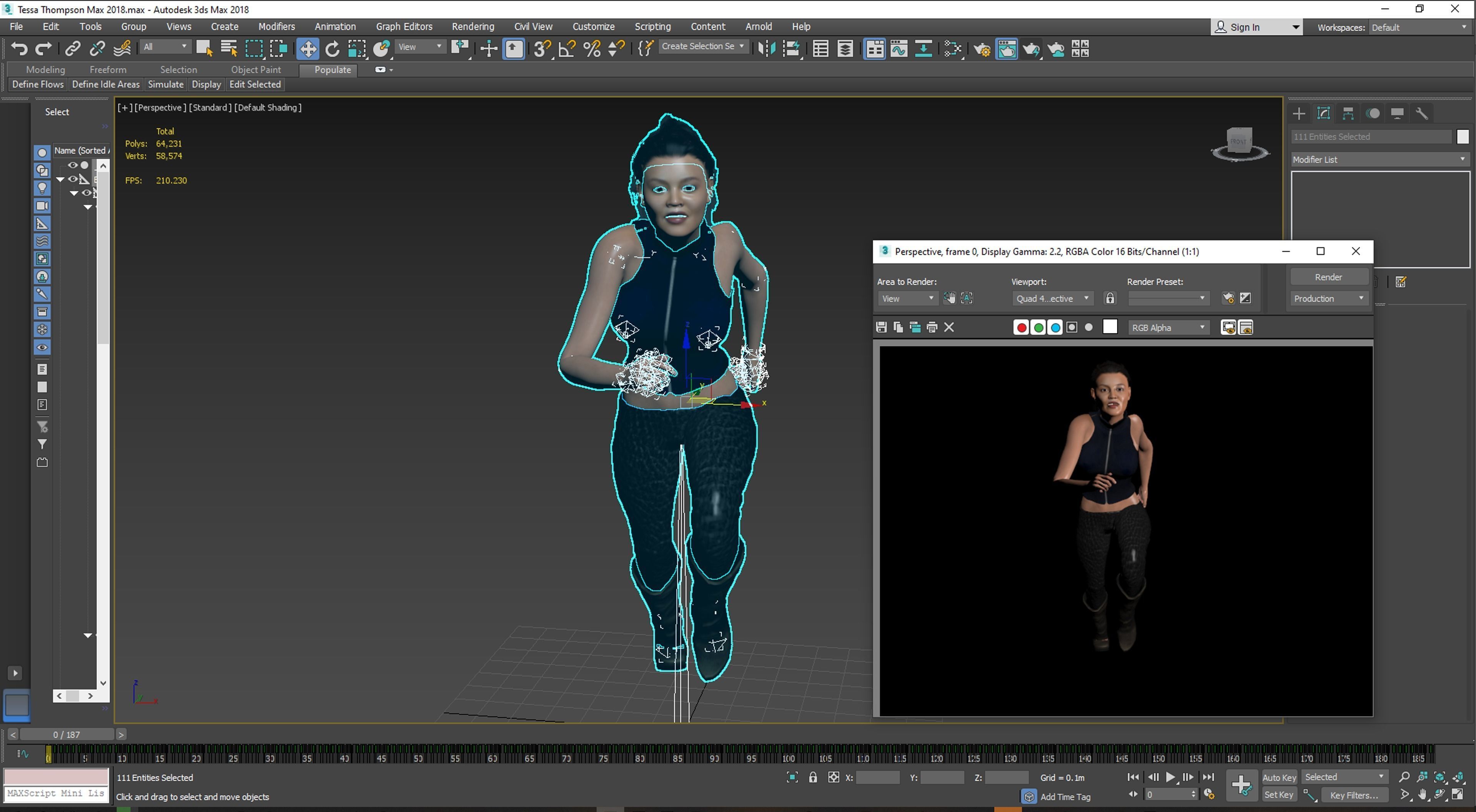 Tessa Thompson 3D Rigged model ready for animation Low-poly 3D model_10