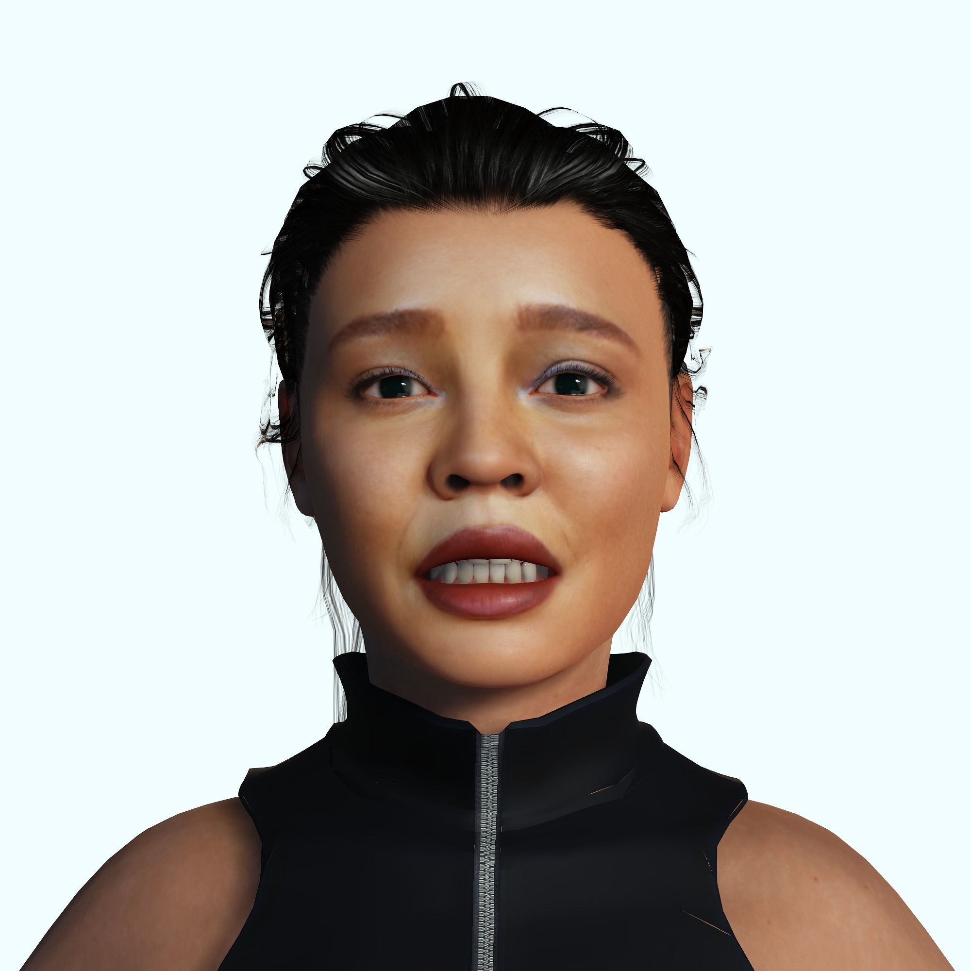 Tessa Thompson 3D Rigged model ready for animation Low-poly 3D model_13