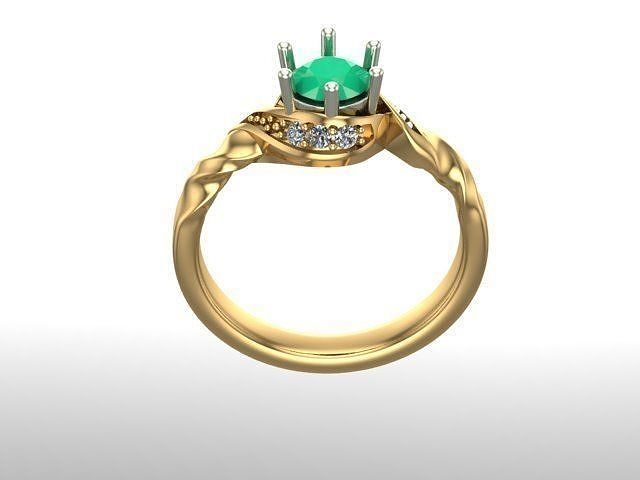 Rings gold ring with emerald stone 3D print model
