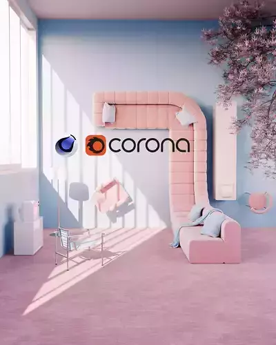 Pink Interior Project -  livingroom   Cinema4d and Corona 3D model