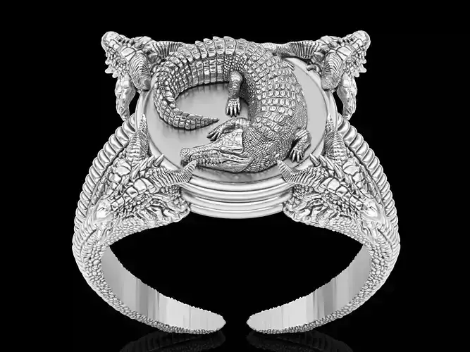 Crocodile dragon ring  gold jewelry printable 3D model 