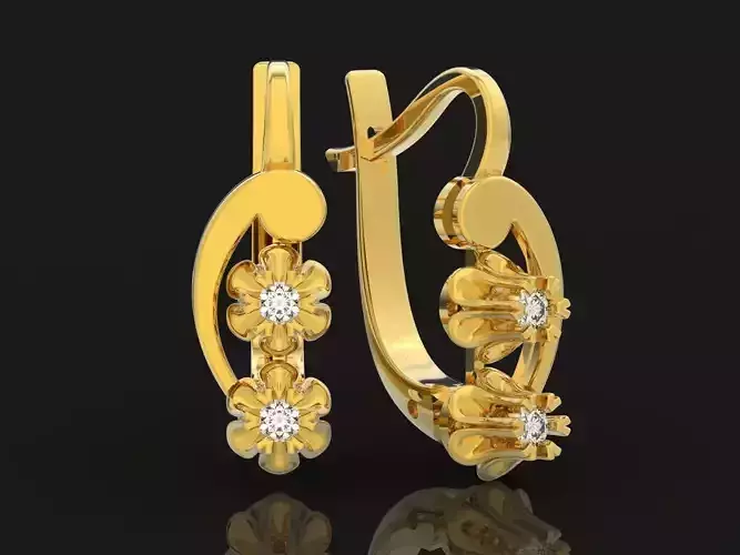 earrings two flowers with diamonds