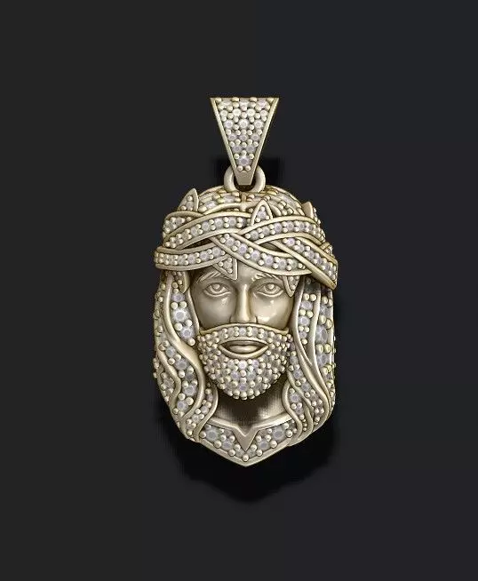 Jesus pendant thorns with gems 3D print model_0