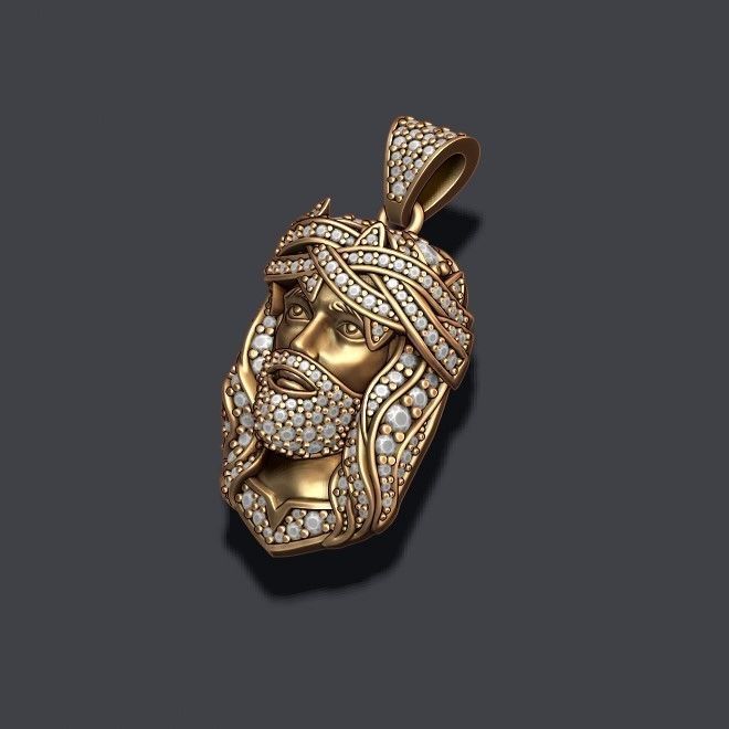 Jesus pendant thorns with gems 3D print model_3