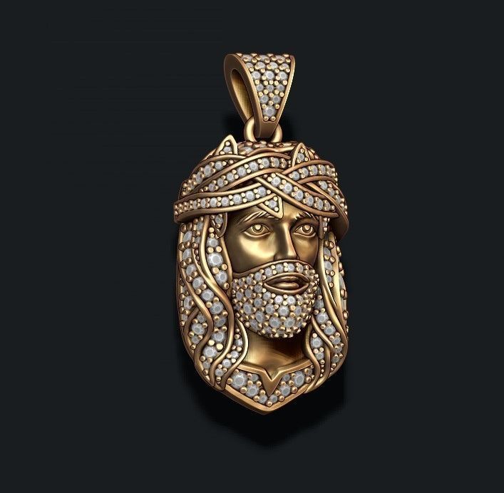 Jesus pendant thorns with gems 3D print model_2