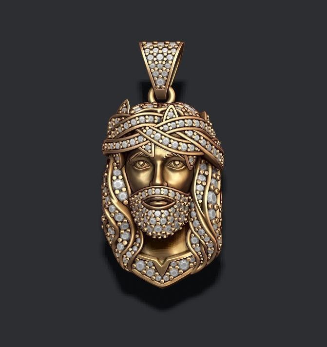 Jesus pendant thorns with gems 3D print model_1