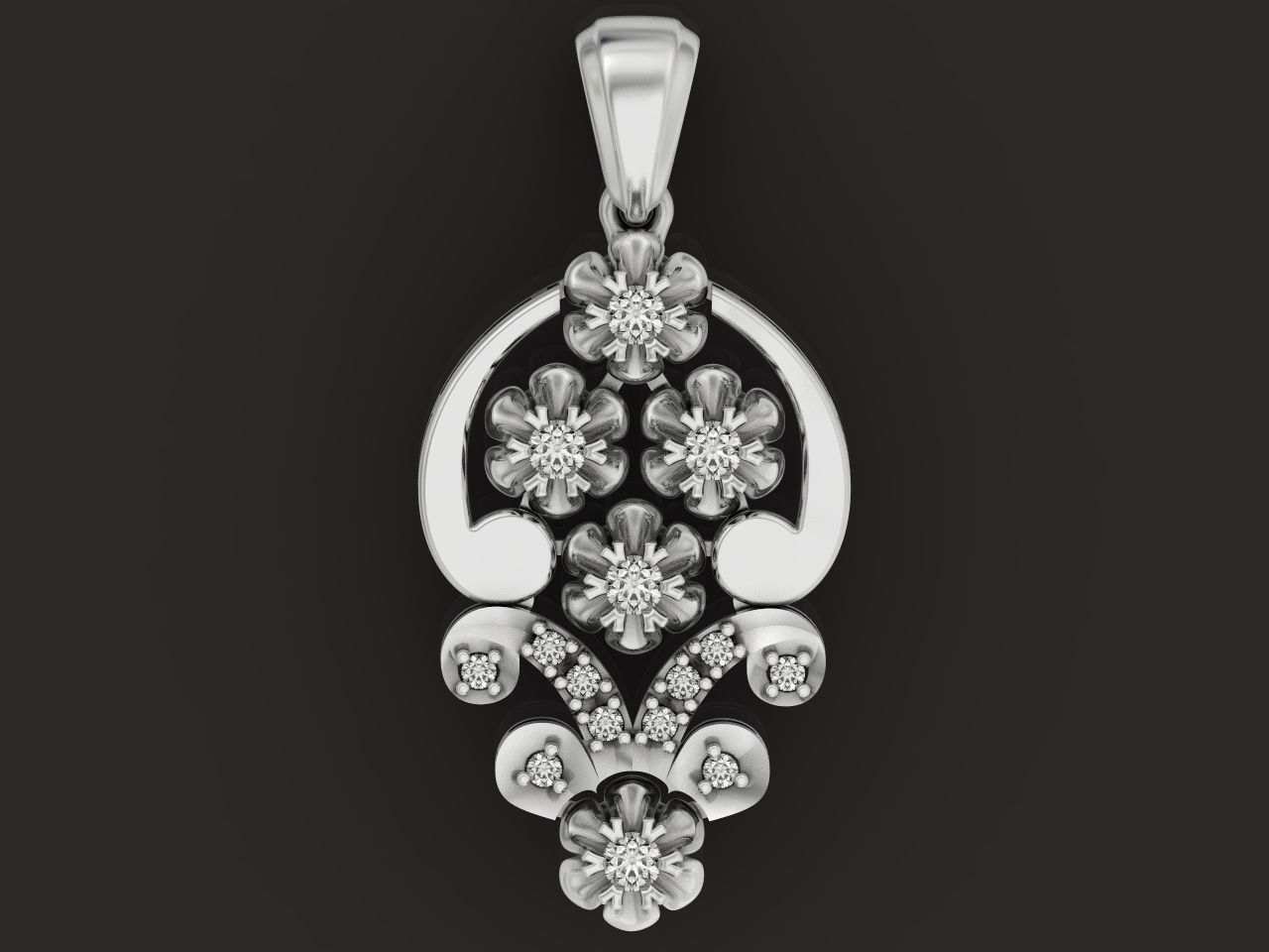 elegant set earrings and pendant with stones  and flower 3D Model Collection_28