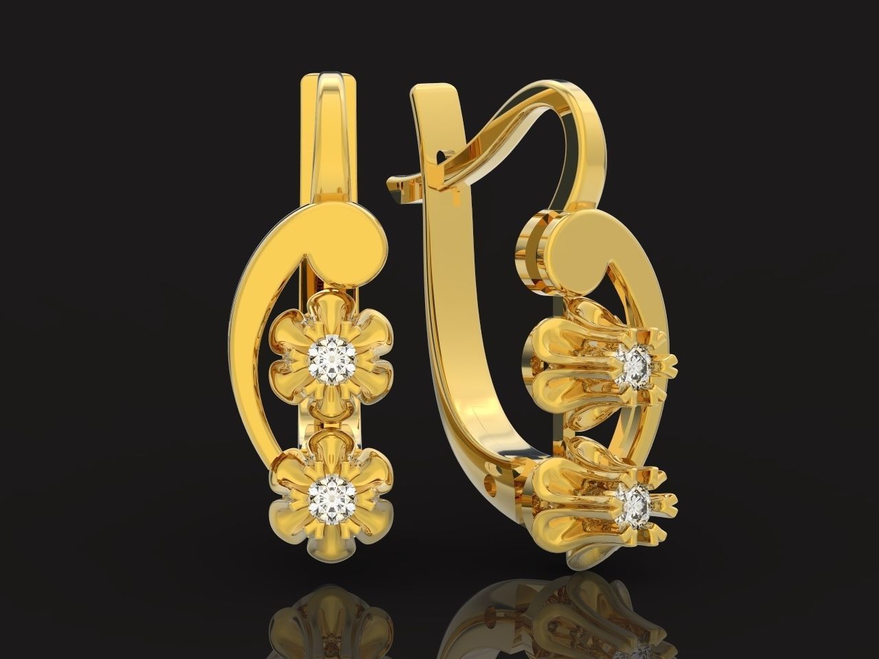 elegant set earrings and pendant with stones  and flower 3D Model Collection_35