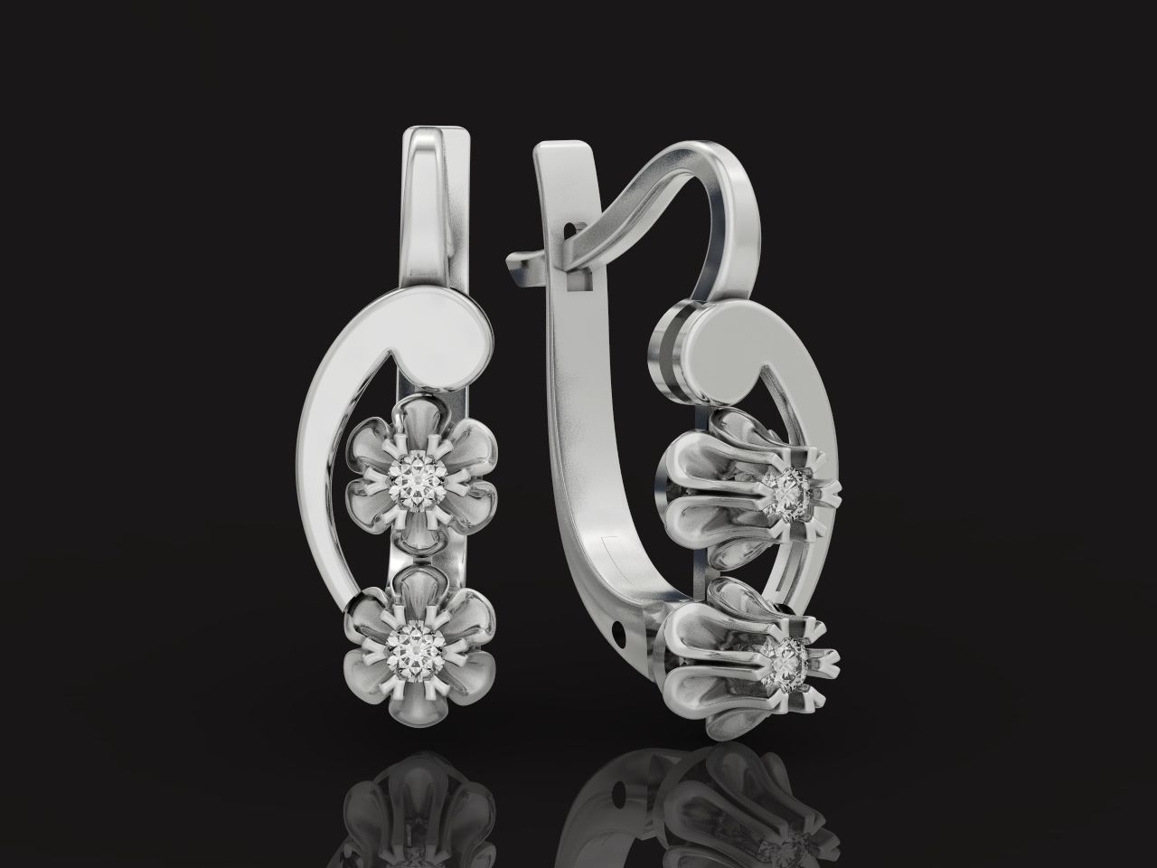 elegant set earrings and pendant with stones  and flower 3D Model Collection_34