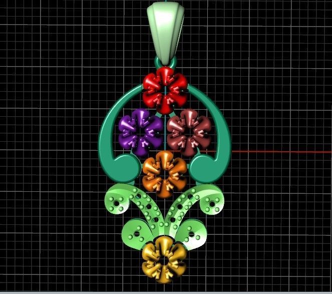 elegant set earrings and pendant with stones  and flower 3D Model Collection_18