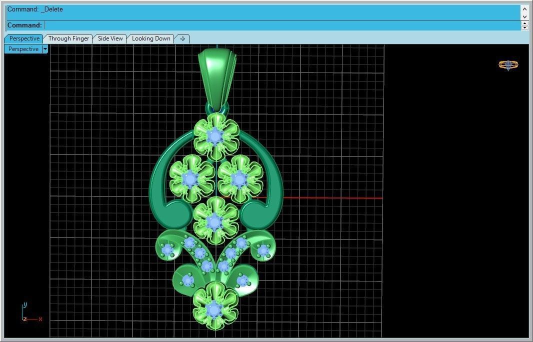 elegant set earrings and pendant with stones  and flower 3D Model Collection_12