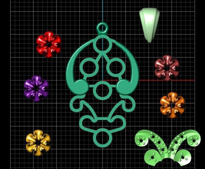 elegant set earrings and pendant with stones  and flower 3D Model Collection_13