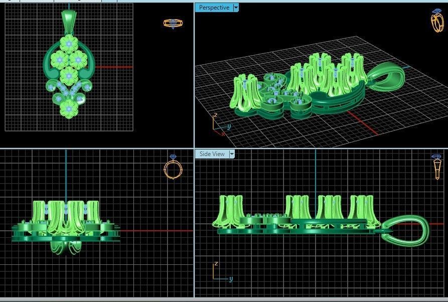 elegant set earrings and pendant with stones  and flower 3D Model Collection_11