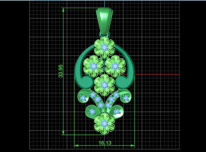 elegant set earrings and pendant with stones  and flower 3D Model Collection_9