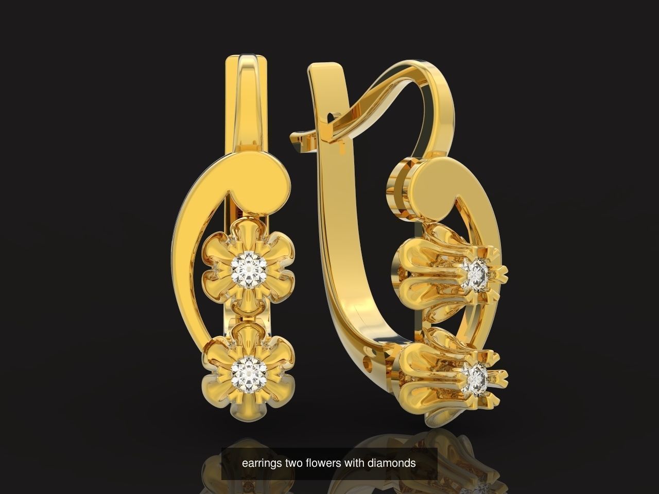 elegant set earrings and pendant with stones  and flower 3D Model Collection_2
