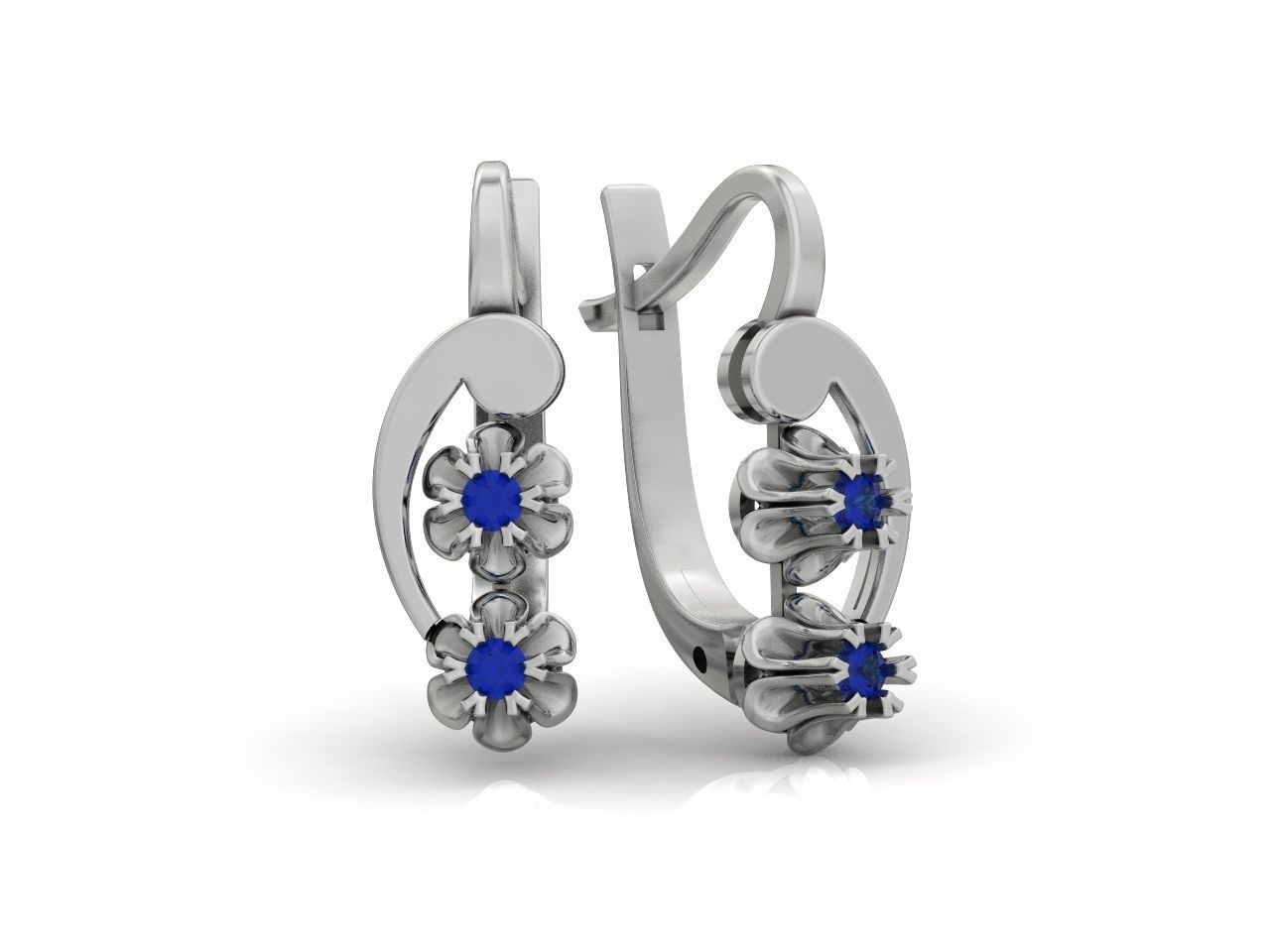 elegant set earrings and pendant with stones  and flower 3D Model Collection_31