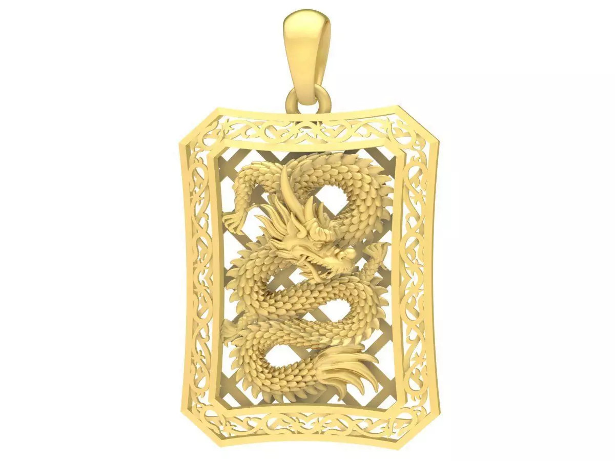 Luxury Dragon Rectangle Pendant 3D Model for Jewelry 3658 3D print model_0