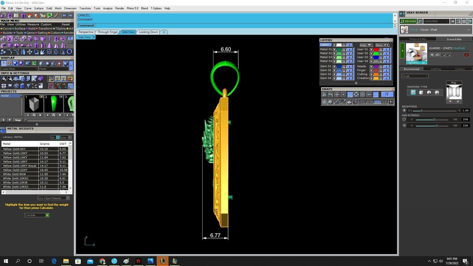 Luxury Dragon Rectangle Pendant 3D Model for Jewelry 3658 3D print model_5