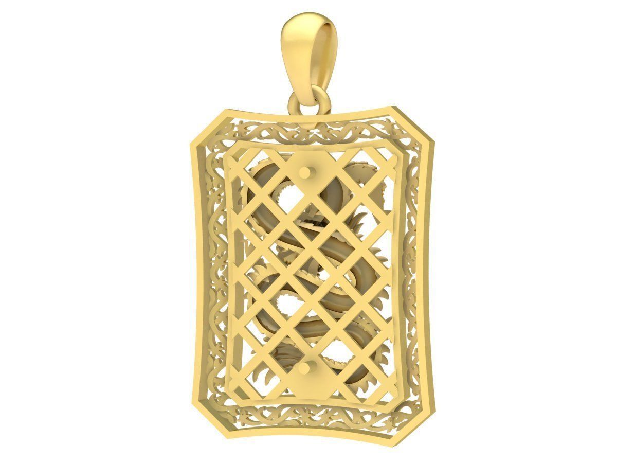 Luxury Dragon Rectangle Pendant 3D Model for Jewelry 3658 3D print model_2