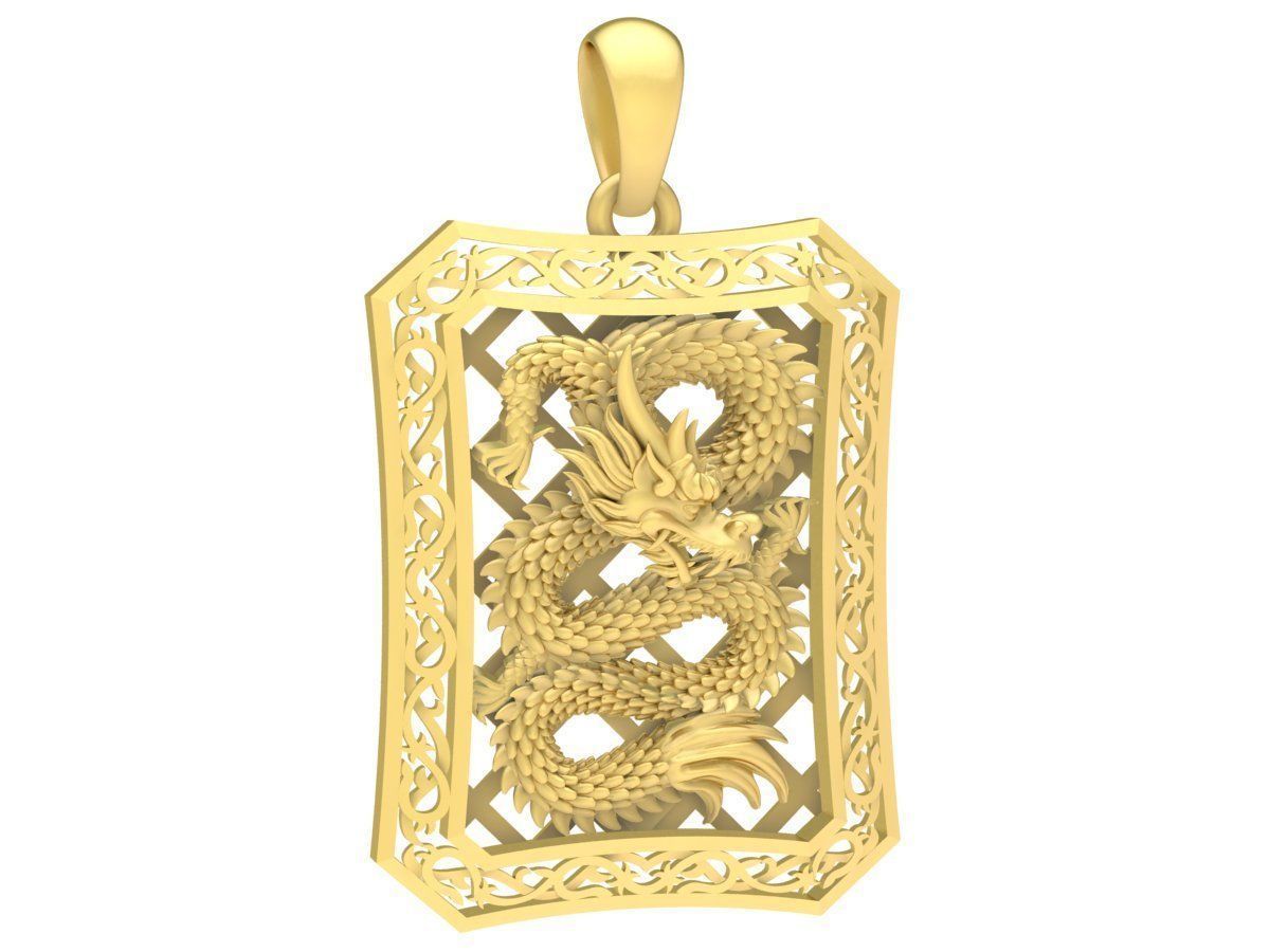 Luxury Dragon Rectangle Pendant 3D Model for Jewelry 3658 3D print model_1