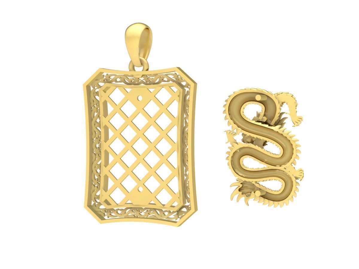 Luxury Dragon Rectangle Pendant 3D Model for Jewelry 3658 3D print model_3