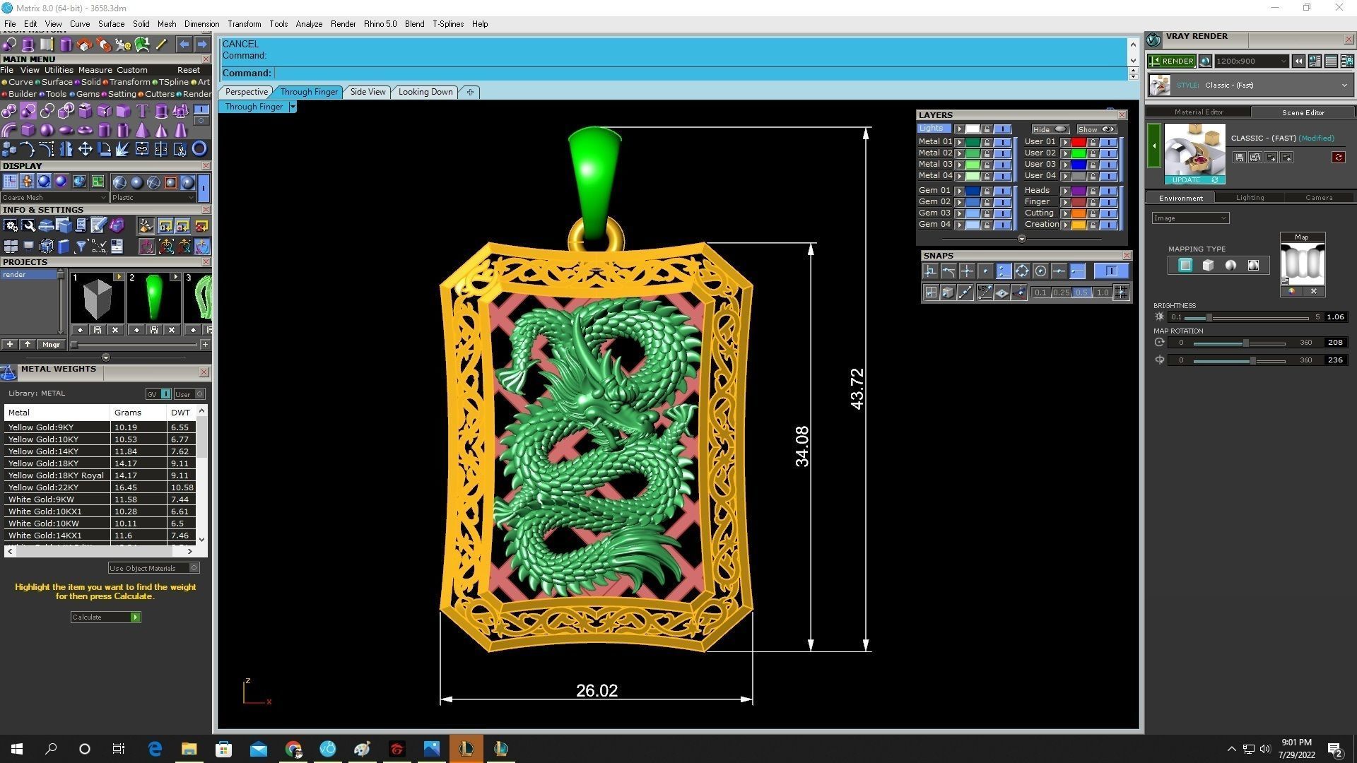 Luxury Dragon Rectangle Pendant 3D Model for Jewelry 3658 3D print model_4