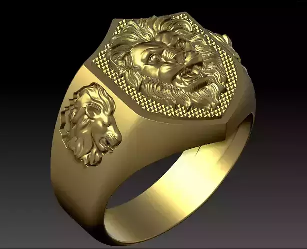 mens signet ring with lions two options 