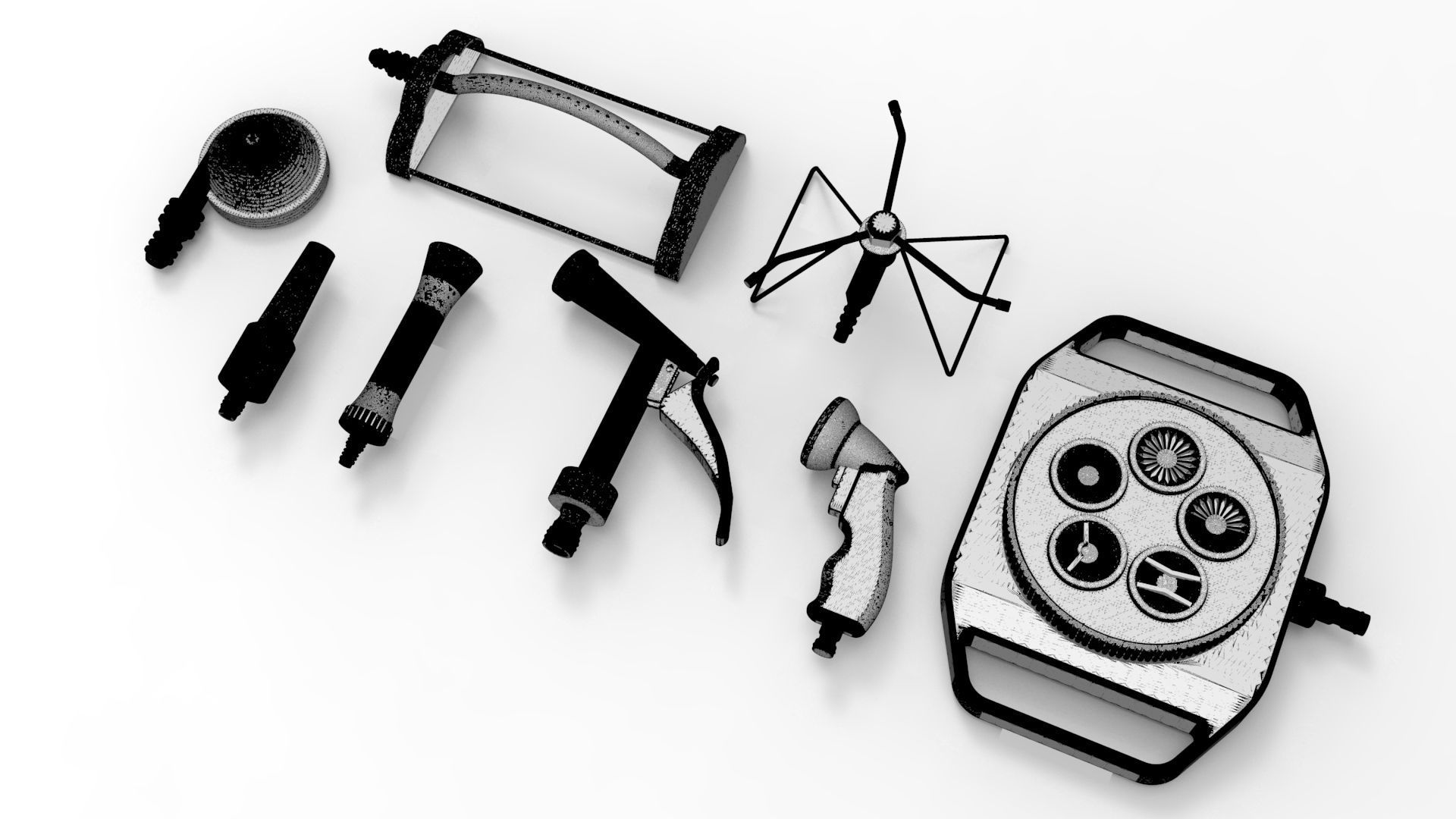 Sprinklers garden tool set 3D model_5