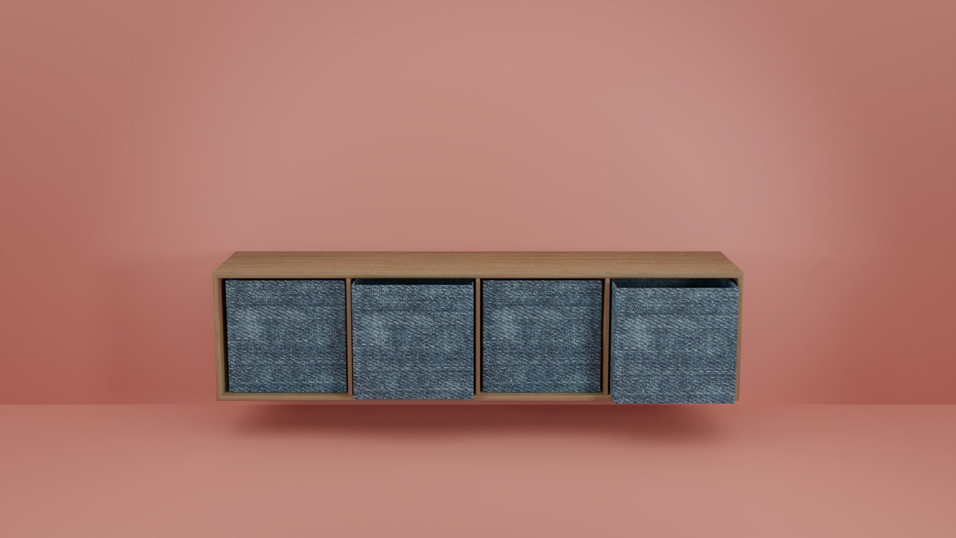 Wall cabinet wood pattern four compartments four boxes 3D model_4