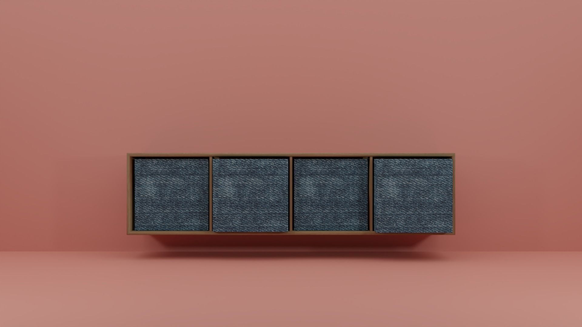 Wall cabinet wood pattern four compartments four boxes 3D model_2