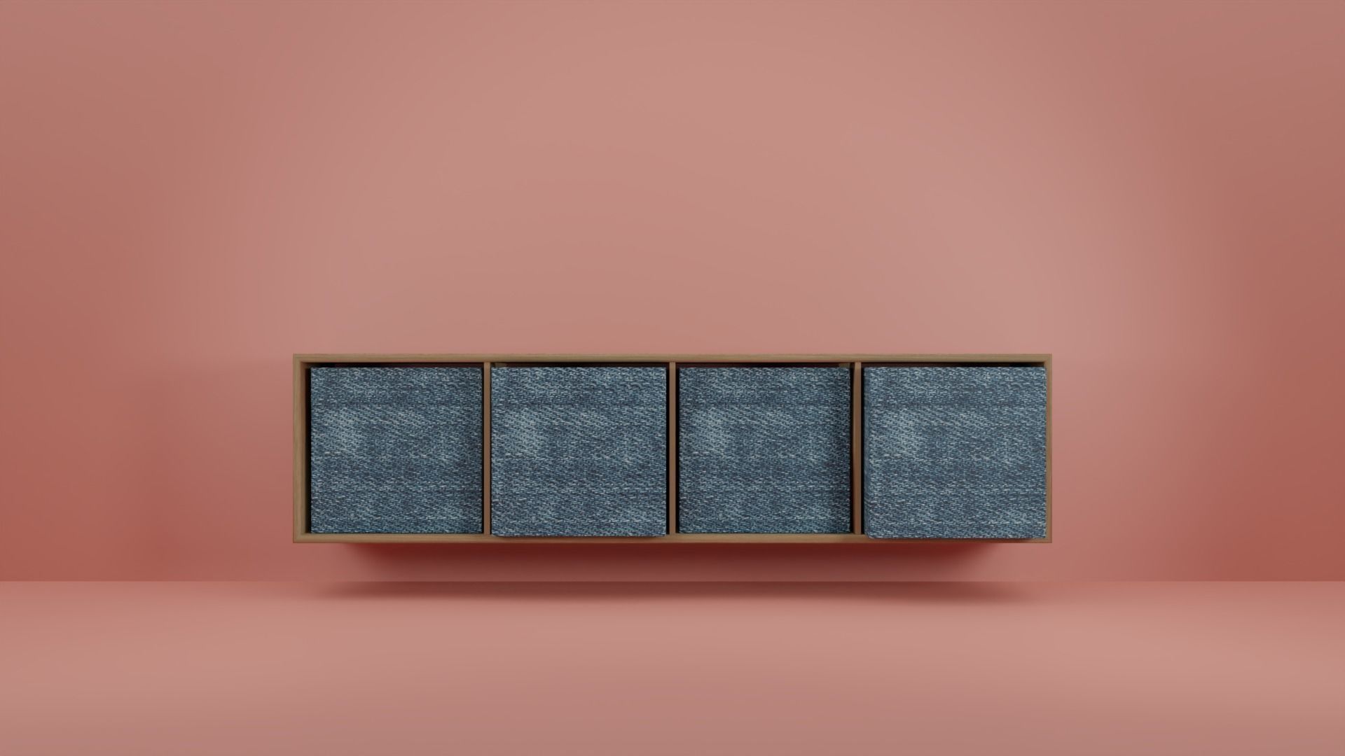 Wall cabinet wood pattern four compartments four boxes 3D model_3