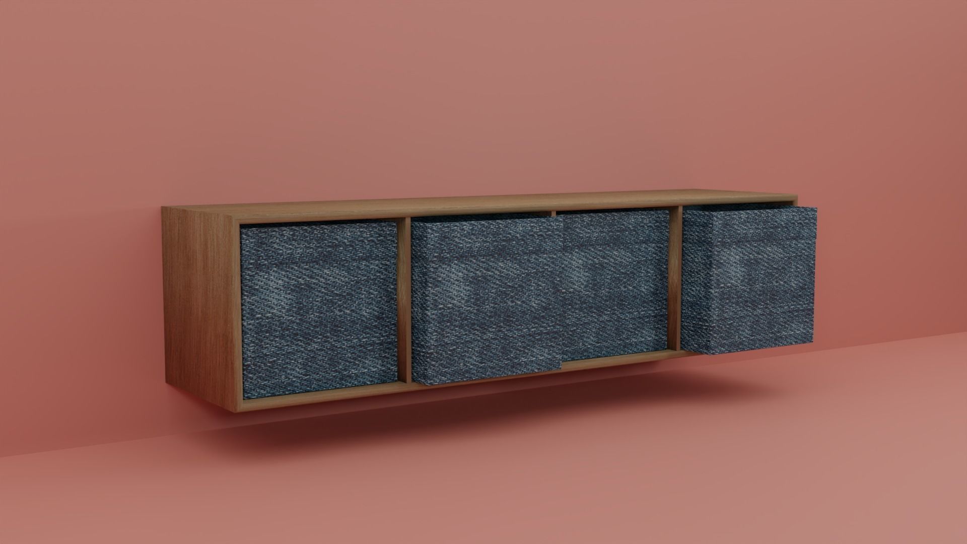 Wall cabinet wood pattern four compartments four boxes 3D model_1