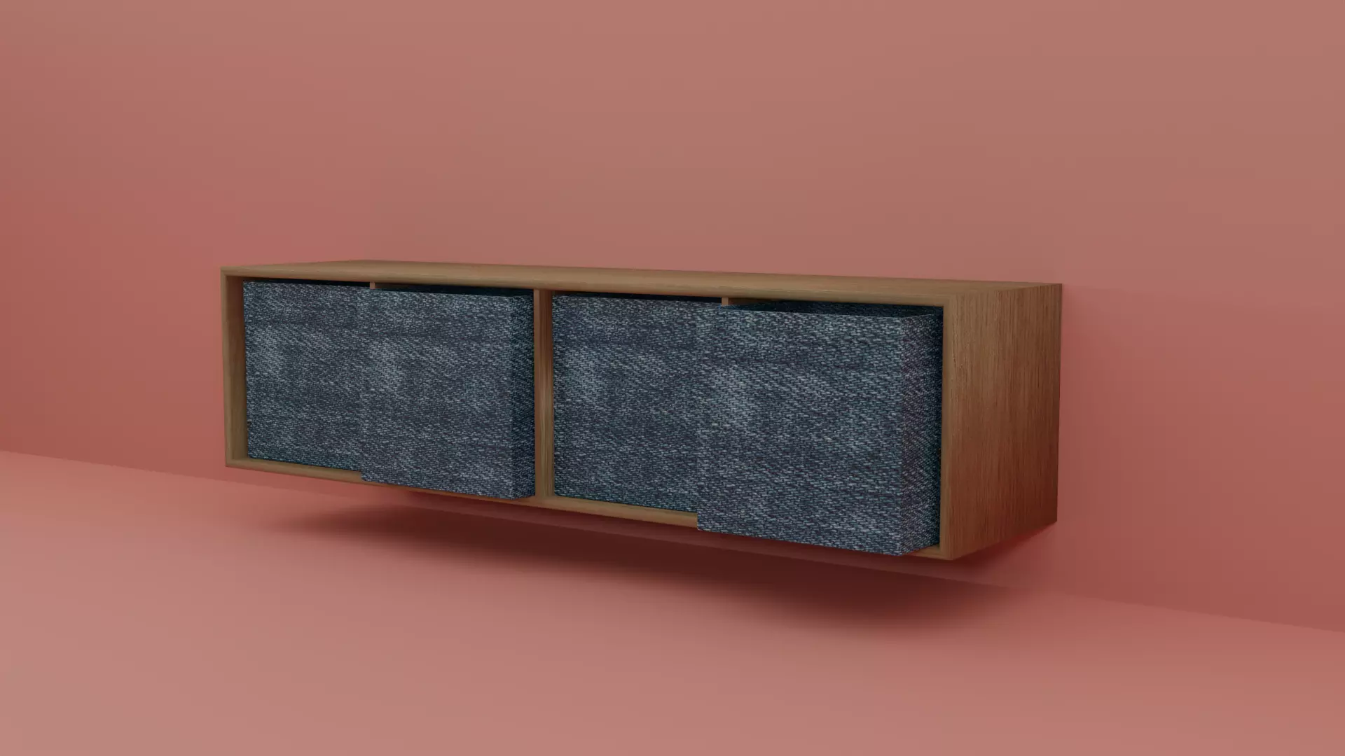 Wall cabinet wood pattern four compartments four boxes 3D model_0