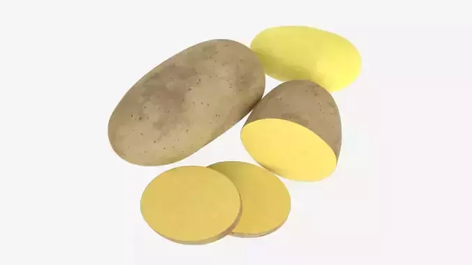 Potato whole half and slices 02 3D model