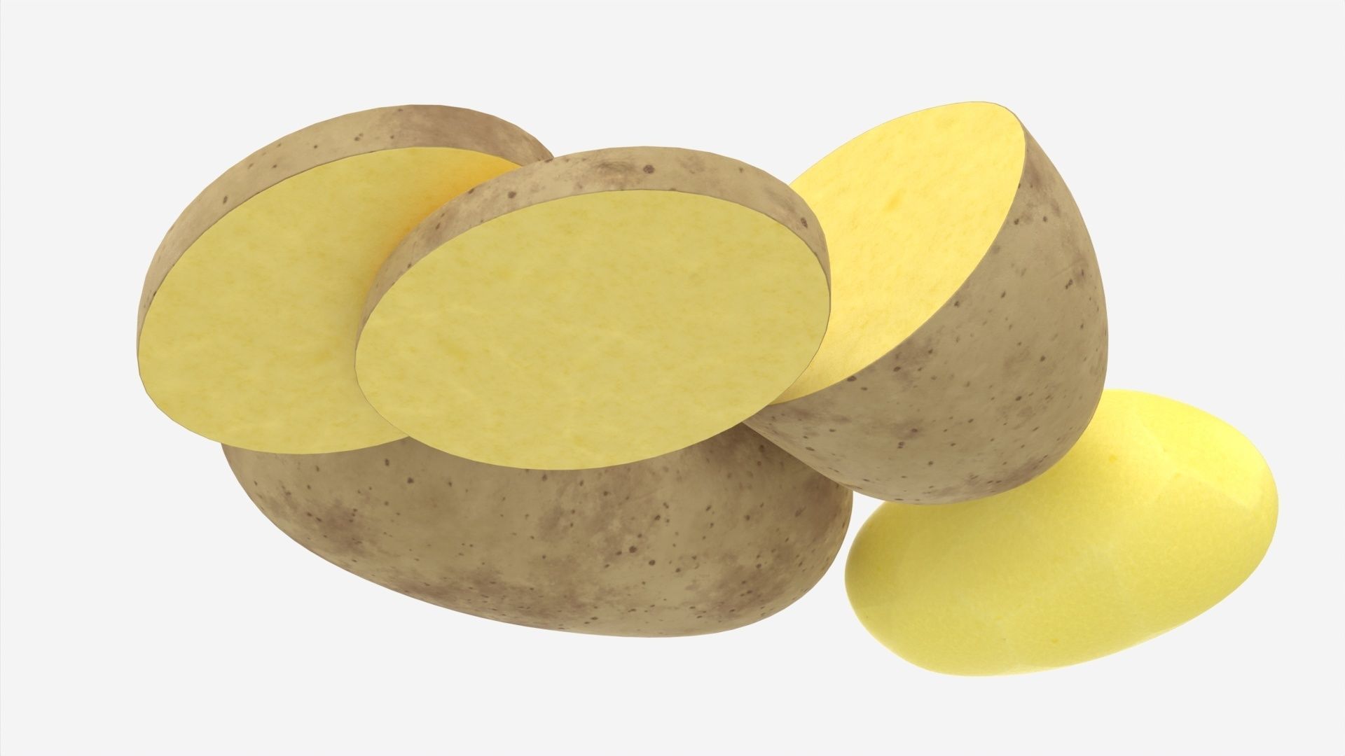 Potato whole half and slices 02 3D model_2