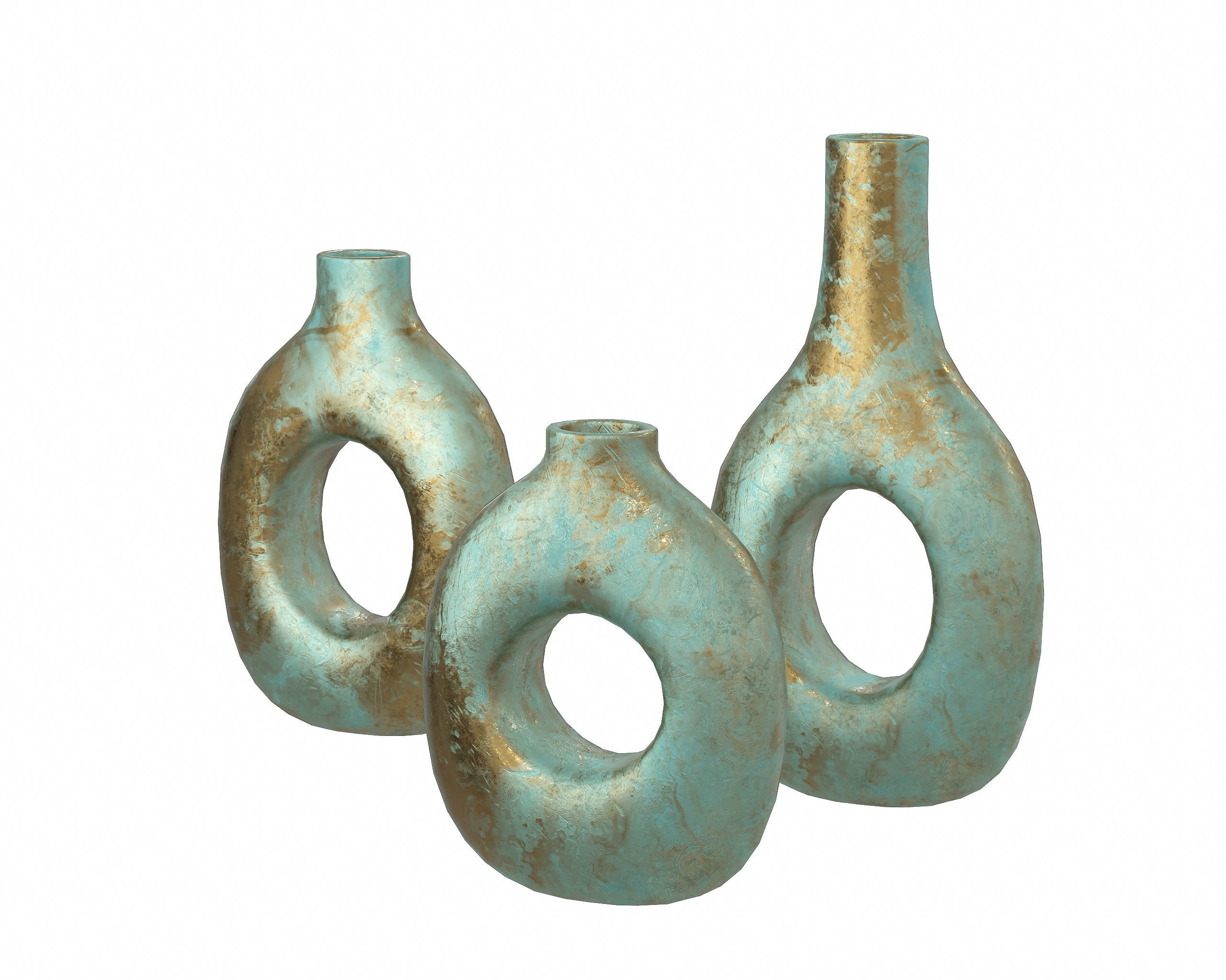 Turquoise and Gold Decor Vase Set 3D model_1