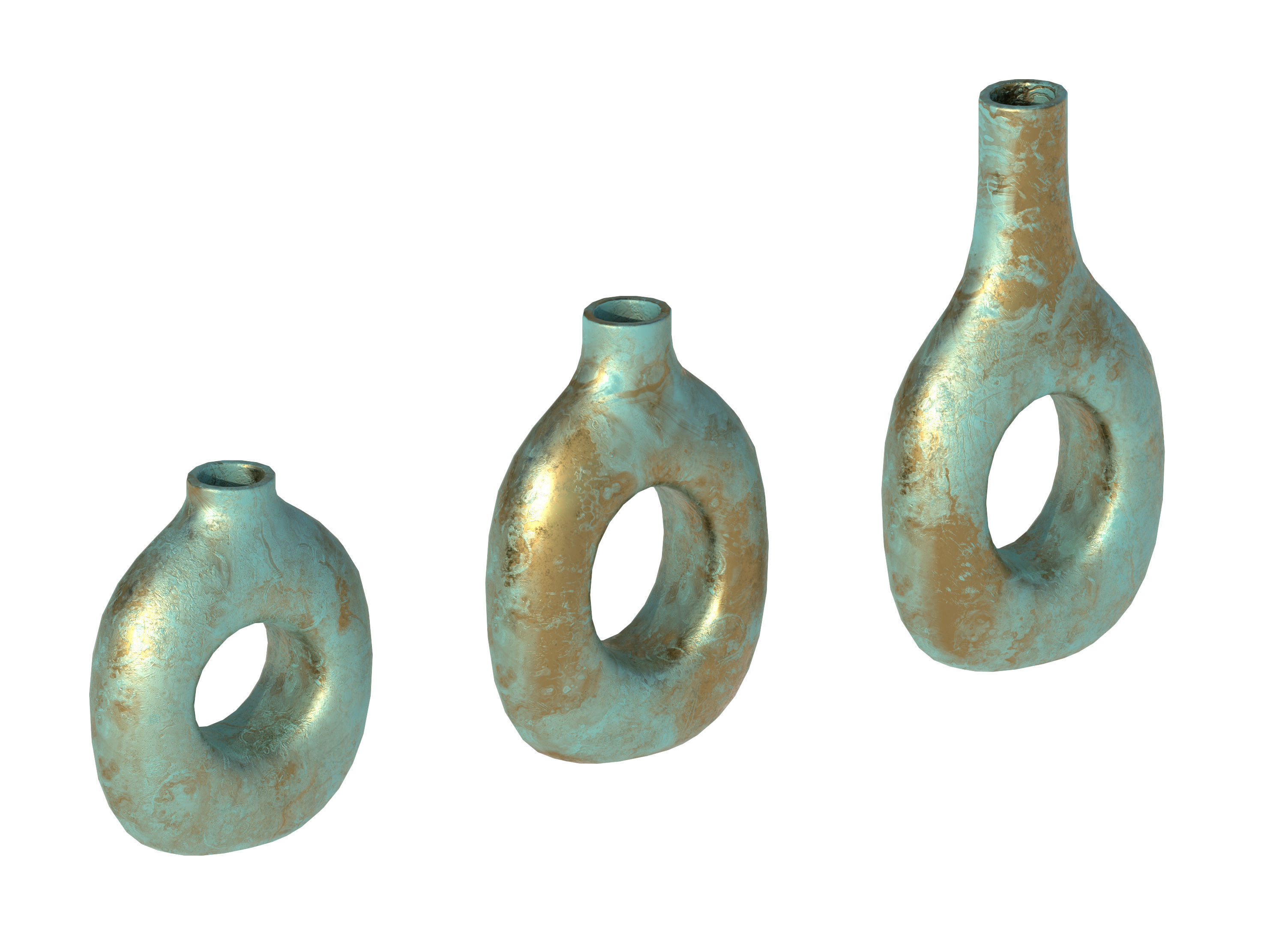 Turquoise and Gold Decor Vase Set 3D model_4