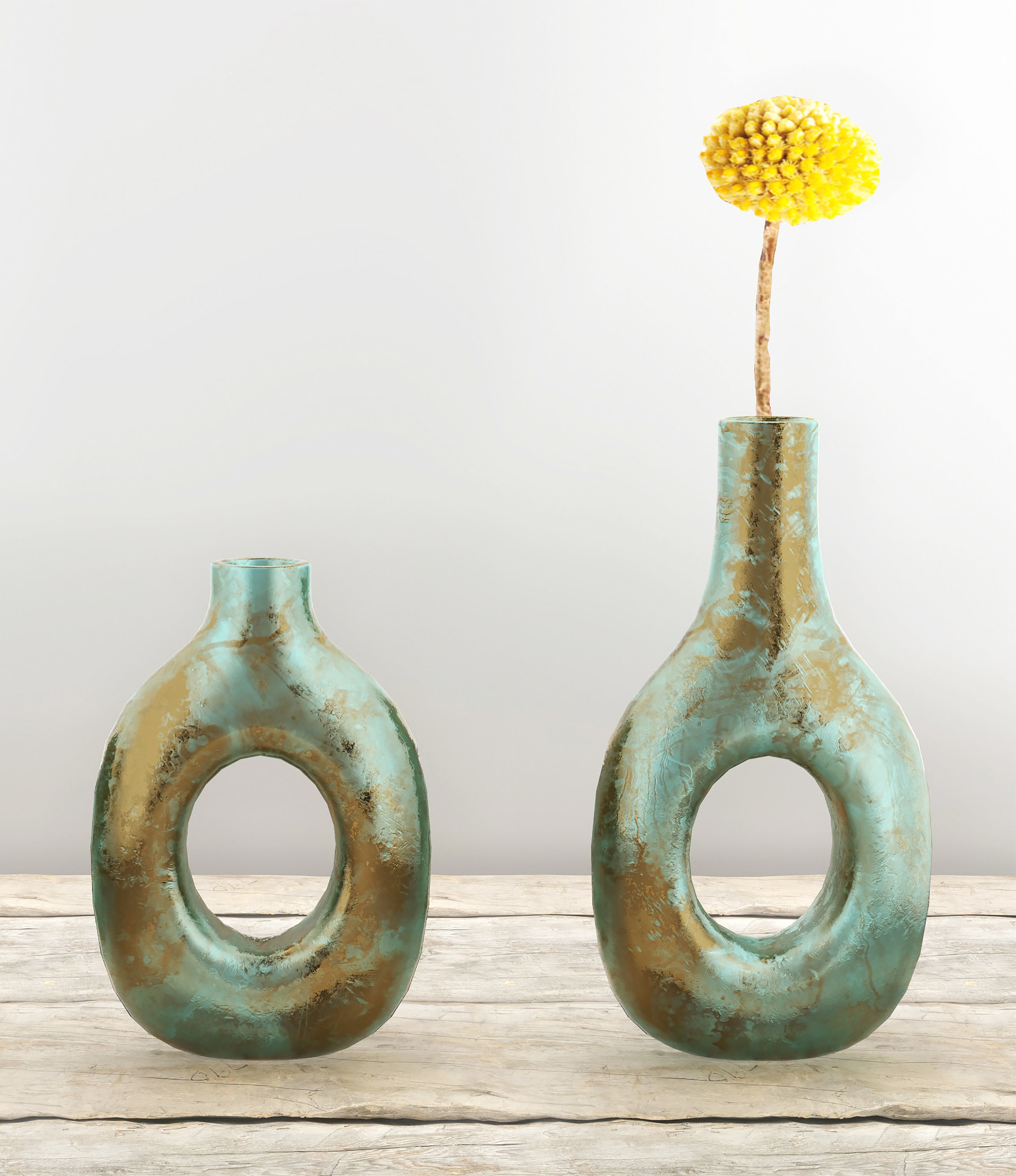 Turquoise and Gold Decor Vase Set 3D model_3