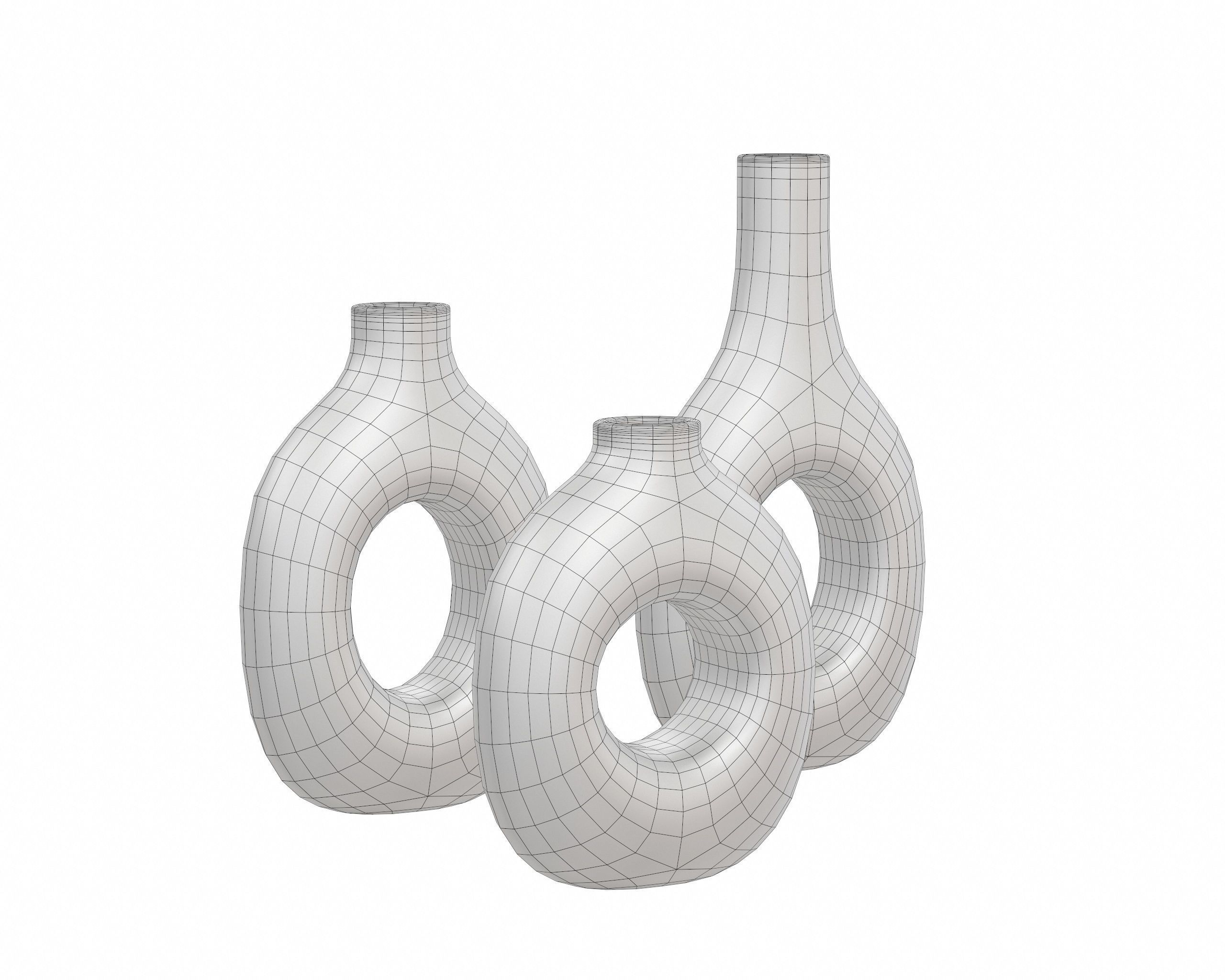 Turquoise and Gold Decor Vase Set 3D model_7