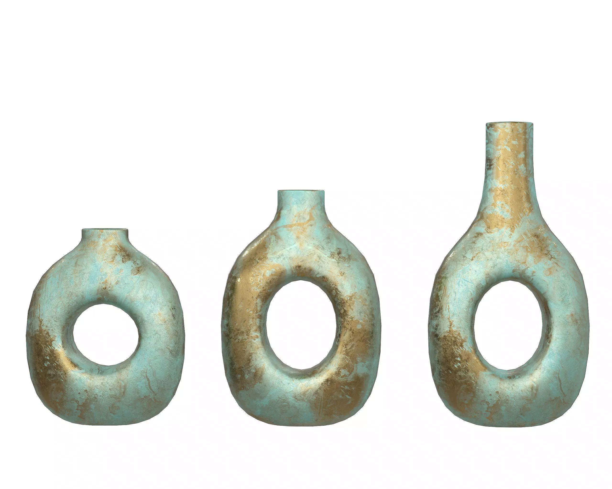 Turquoise and Gold Decor Vase Set 3D model_0