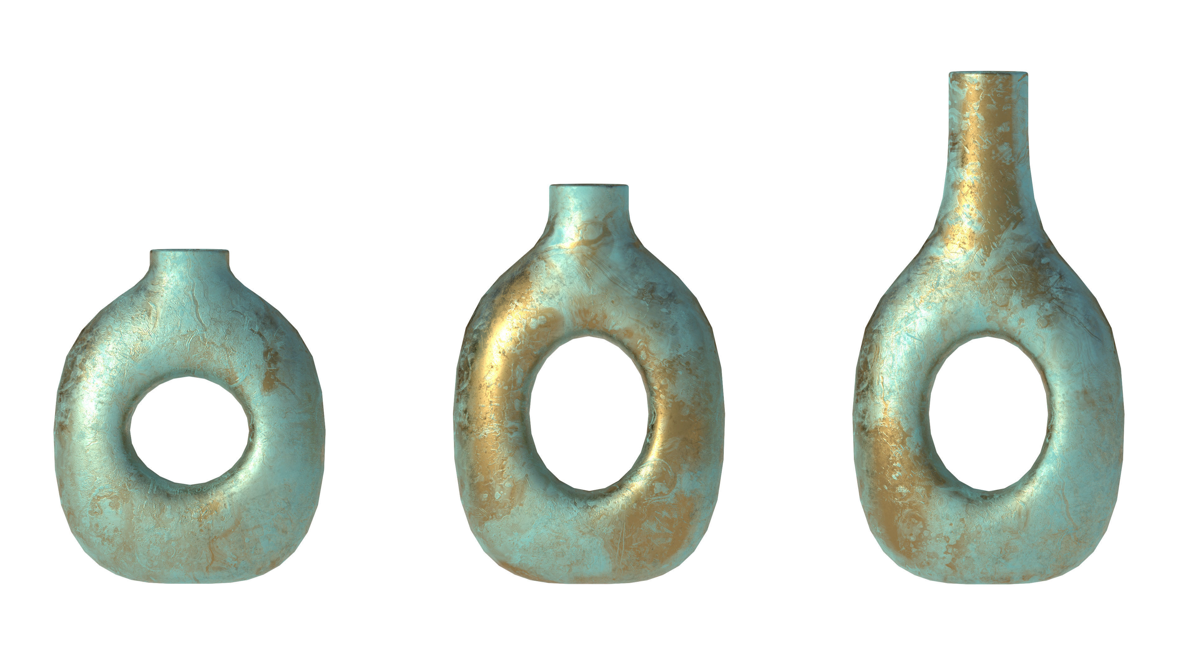 Turquoise and Gold Decor Vase Set 3D model_5