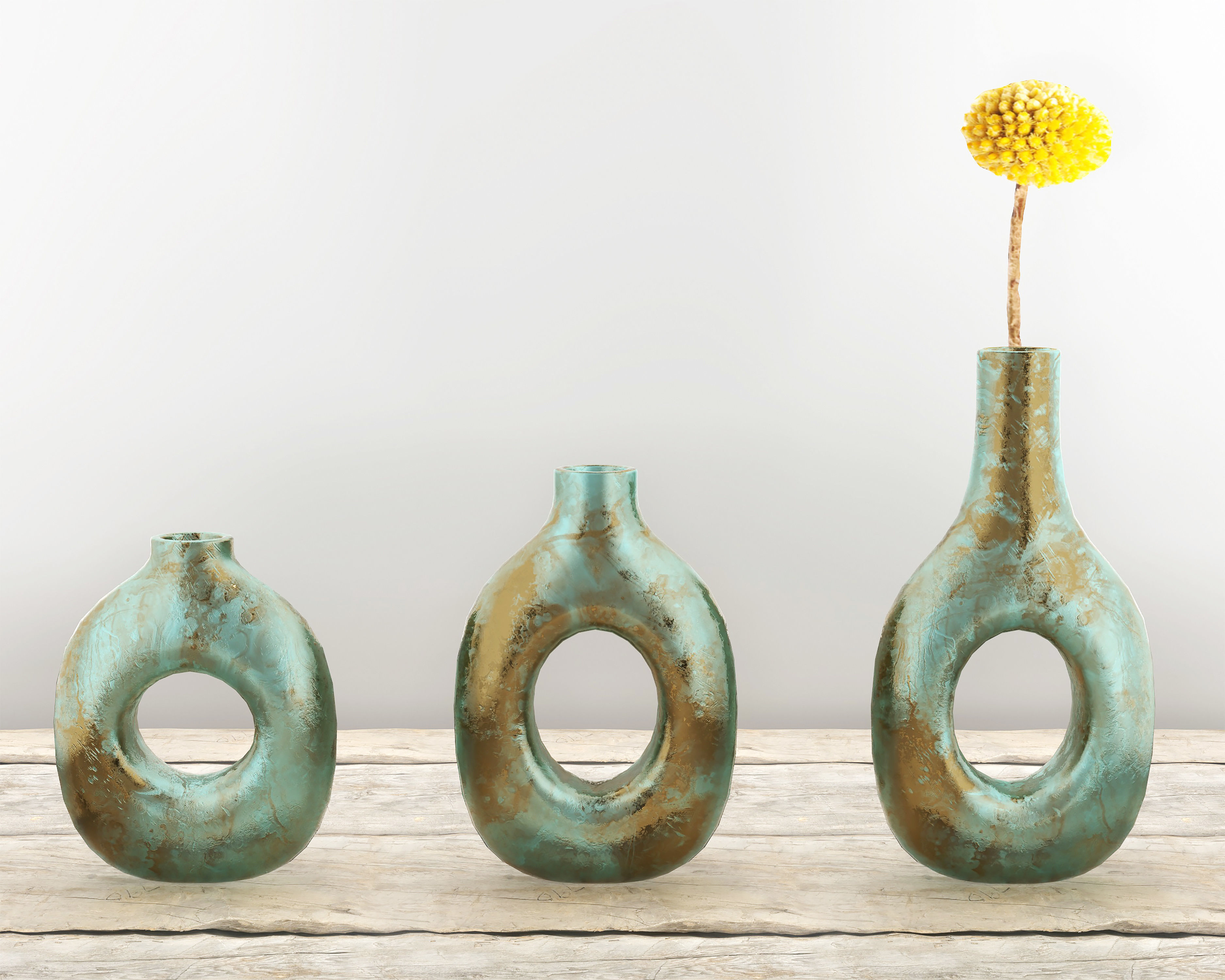 Turquoise and Gold Decor Vase Set 3D model_2