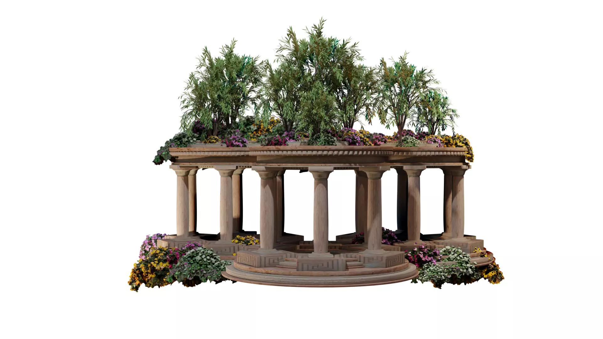 Ancient architectural ornament with doric columns KIT 3D model_0